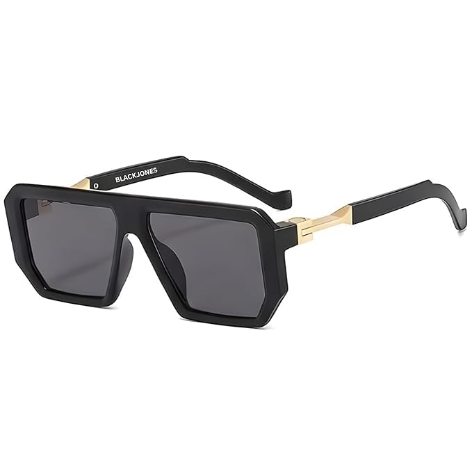 Image of Black Jones Men's Oversized Square Sunglasses| Bold Frame Design | Metal Temple Accents | Stylish Luxury Eyewear | UV Protection