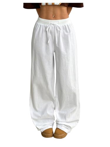 GORGLITTER Women's Wide Leg Y2k Oversized Track Pants Drawstring Waist Baggy Trousers