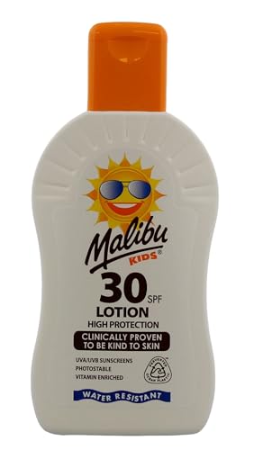 Malibu Kids SPF 30 Lotion, High Protection Sun Cream for Children, Water Resistant Moisturising Sunscreen with Vitamin E and Aloe Vera, 200ml