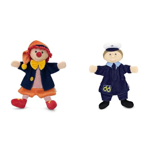Sterntaler 36958 Handpuppe Clown, 30 x 23 x 10 cm, Bunt & 3601645 Handpuppe Polizist, 29 x 27 x 9 cm, Blau