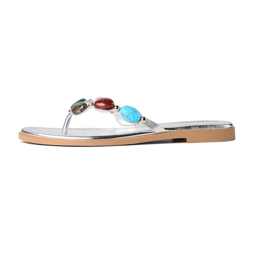 Image of DREAMSTORY Womens Beaded Flip Flops Beach Jeweled Thong Sandals