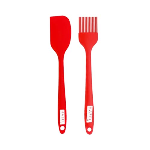 Image of HAZEL Silicone Spatula & Oil Brush Combo Set of 2 | 8 inch Heat Resistant, Non-Stick Tools for Mixing, Scraping & Greasing