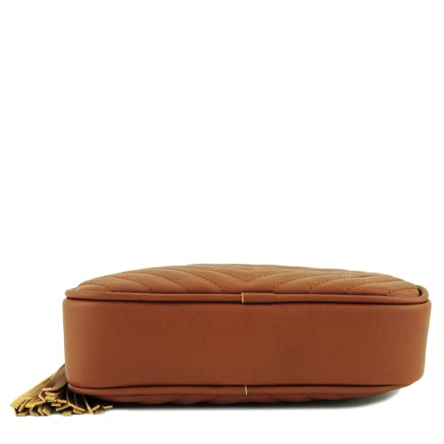 Image of Simple Shoulder Crossbody Bag With Metal Chain Strap And Tassel Top Zipper