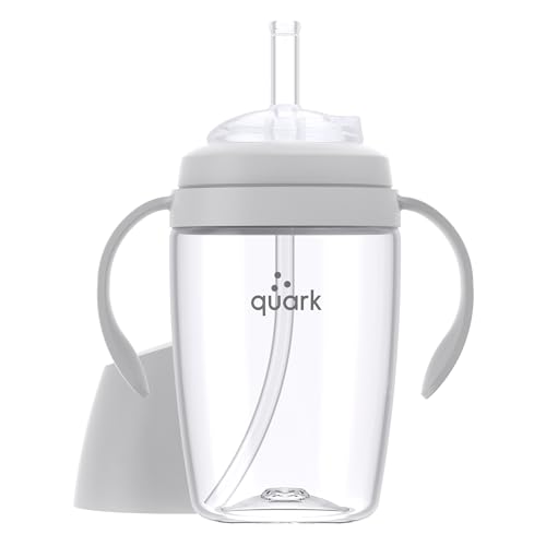 Image of Quark BuubiBottle Sip Toddler Sippy Cup with Handles & Straw Transition Sippy Cups for Baby - Easy-Clean Wide Mouth Opening, Dishwasher Safe - BPA-Free, PVC-Free, Toxin-Free - 8 Oz, Gray