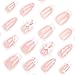 LPOODDNU Medium Almond Press on Nails White French Tips Pink Fake Nails with 3D Flower Bow Charms Acrylic Nails Press ons Cute Design Glue on False Nails Reusable Stick on Nails 24pcs