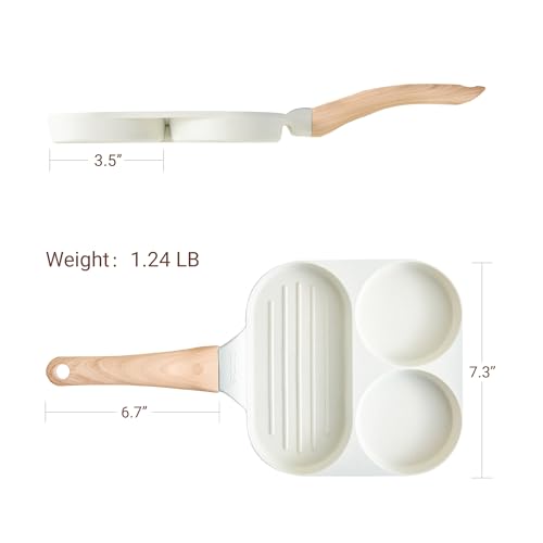 CAROTE Egg Pan Omelette Pan, 3-In-1 Divided Nonstick Grill Pan, Pancake Pan and Healthy Egg CookerSuitable for Gas Stove & Induction Cookware, White Granite