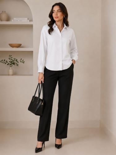 Image of OOMPH! Women's Cotton Solid Relaxed Fit Formal Shirt | Full Sleeve Drop Shoulder Button-Down Office Shirt | Spread Collar Workwear & Smart Casual Top