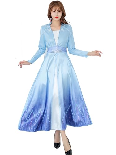 AYIMEIS Damen Elsa 2 Prinzessin Kleid mit Perücke Schneekönigin Verkleidung Prinzessin Elsa Cosplay Kostüm Weihnachten Halloween Karneval Party...