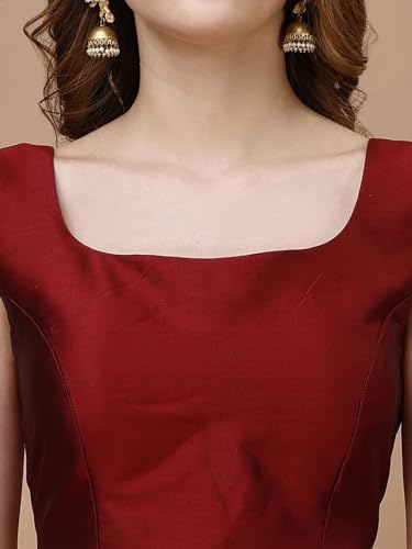 Image of Womanista Women's Taffeta Solid Sleeveless Readymade Saree Blouse for Women Stylish