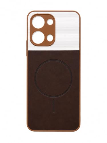 Image of Bintage Mac Safe Design Hard Slim Back Case | Soft Border Camera Protect | Dual PU Leather Finish Back Cover Compatible for Vivo Y11 5G / Vivo Y05 5G - White & Cherry Brown
