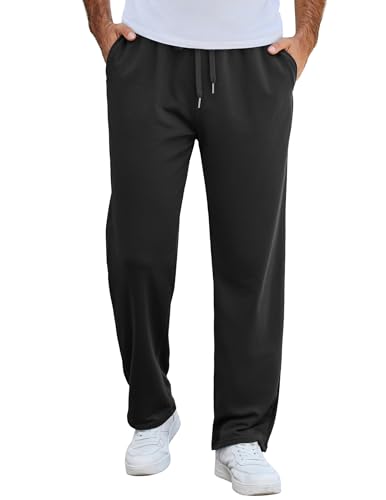 COOFANDY Men's Cotton Sweatpants Open Bottom Jogging Pants Casual Jersey Pants with Pockets Black
