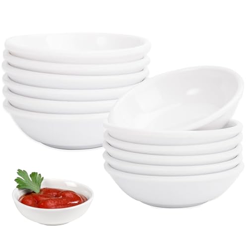 Ciotole per Salsa, 12 Pezzi Condimento Ciotoline, 7,2 x 1,9cm Ciotole per Salsa di Soia, Mini Ciotoline per Spezie, Ciotola Rotonda per Immersione, per Aperitivo, Dolci, Bianco(Riutilizzabile)