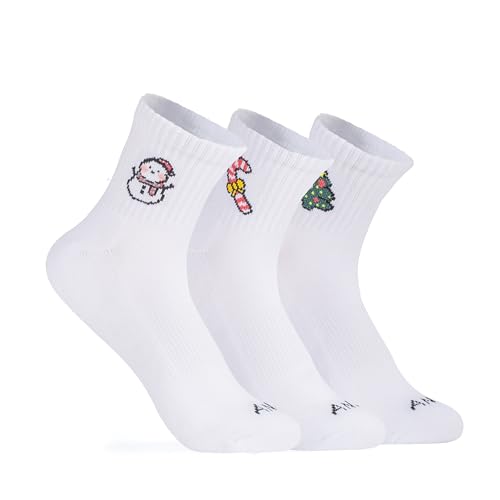 ANT21T Cute Pattern Crew Socks White 9-11 3 Pairs