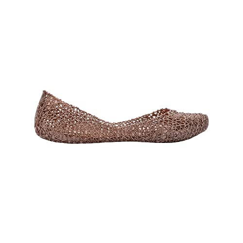 Melissa Campana Papel-Flats for Women - Comfortable, Stylish & Flexible-Slide-On Closed-Toe Jelly-Flat Shoes with Hollow Interwoven Cut Out Design, Metallic Rose, 9