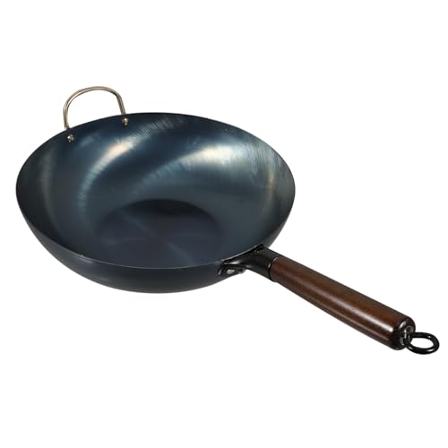 Wok de hierro para cocina con mango de madera miniatura 1
