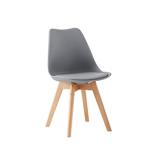 Millhouse Dining Chair with Natural Wood Legs and Cushioned Pad, Contemporary Design for Office, Lounge, and Kitchen (Grey, Set of 4)
