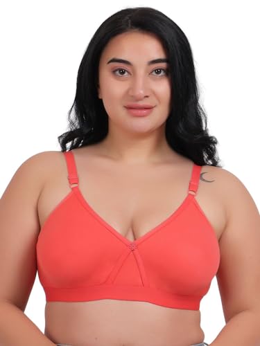 Image of Fabme Women's Cotton Seamless Non-Padded Non-Wired Bra, Cross Belt, Heavy Support, Double Layer Cups, Broad Elastic Bra