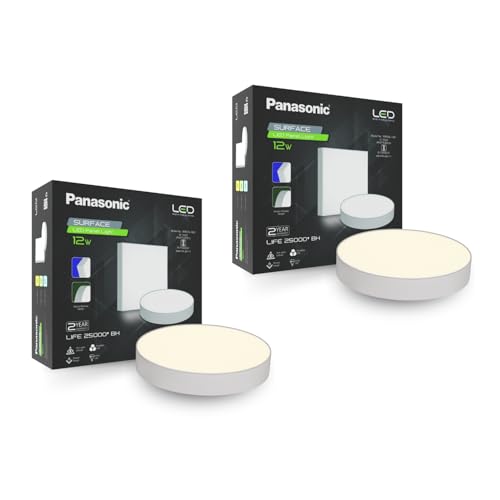 Image of Panasonic 12 Watt LED Rimless Surface Panel Light | Elegant Rimless Design | Surface Mounted LED Down Light for Ceiling (Round, Warm White, Pack of 2)