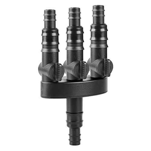 EFUTURETIME 3 Wege Verteiler für Springbrunnen, Wasserverteiler Regulierbar aus ABS, 1/2'' (13mm) und 3/4''(19mm) Schlauch Verteiler, Schwarz Schlauchverteiler, Spezialisiert auf Springbrunnensysteme