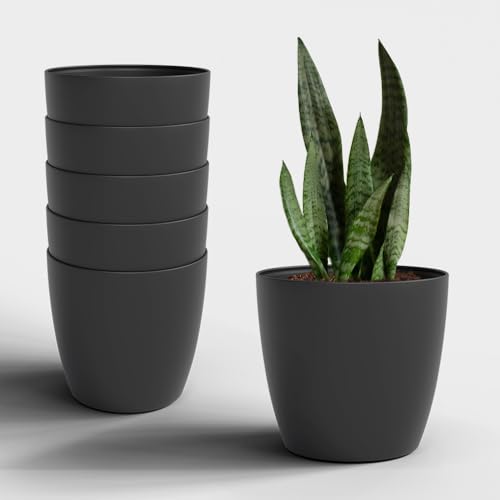 Image of YUCCABE ITALIA SHERA Stella 12 Inch Plastic Plant Pot for Home Decor Indoor Plant Pots for Living Room Plastic Flower Pot for Garden (Grey, 12 INCH - 6 Pcs)