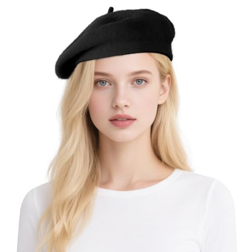 Classic Beret Hats for Women French Beret Hats Black Painter Artist Costume Cap for Women Girls Men Kids (Black)