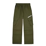 Rolanko Boys Cargo Trousers, Elastic Waist Cotton Straight Leg Chino Jogger Pants with Multi Pockets for Kids 7-15 Years, Army Green, 170, 14-15 Years
