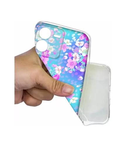 Image of Floral Blue Pattern Design Printed Silicon Soft TPU Back Case Cover for iQOO Z9 5G
