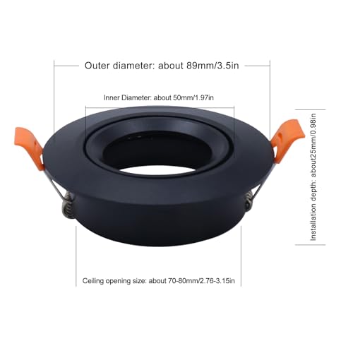 Recessed Spotlight Frame Gu10 GU5.3 MR16 Light Fitting with MR16 Light Sockets Cut Out 70mm (Black-10pack)