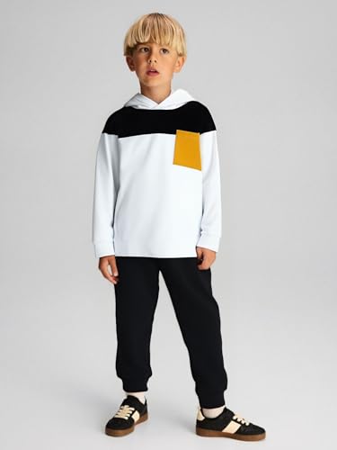 Image of Boys Clothes 2pcs Tween Boy Color Block Hoodie + Pants Little Boys Fall Winter Outfits Set, 4-12 Years