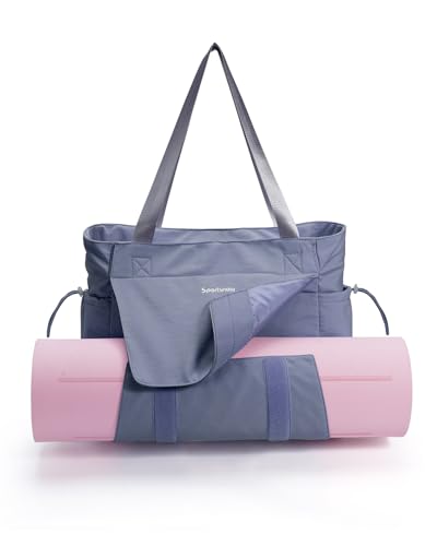 sportsnew Yoga Gym Bag Tote Yoga Mat Bag For Women Men with Waterproof Wet Pocket & Drawstring pockets, Quick Access Hook-and-loopStorage Yoga Mat Bag Holder, Gray Blue Patent Pending