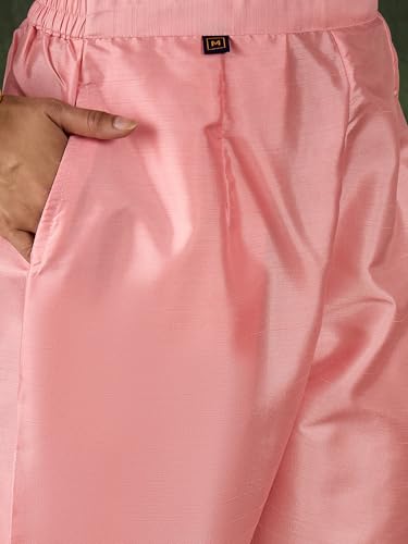 Image of VredeVogel Women's Ethnic Wear Embroidered Silk Blend Kurta Pant Set with Organza Dupatta | Festive & Casual Summer Kurti with Pants for Party Office & Ethnic Occasions