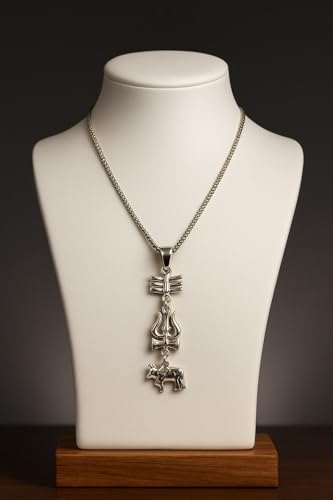 Image of Shiv Trishul Nandi Pendant Necklace With Black Beads | Mahesh Babu inchVaranasi inch Inspired Unisex Religious Jewelry | Spiritual Statement Locket