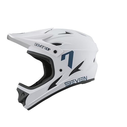 7 iDP M1 MTB Mountain Bike Full Face Lightweight Vented Bicycle Helmet (White/Blue, L)