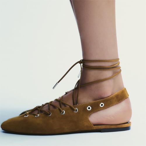 SEIFIN Slingback Flats for Women Round Toe Mary Jane Ballet Flats with Ankle Strap Lace Up Comfortable Dressy Ballerina Shoes2