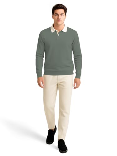 Image of BULLMER Solid Polo Neck Full Sleeve Cotton Blend Tshirt with Rib for Men | Stylish Full Hand Tshirt for Men