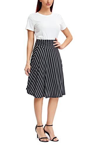 Image of Urban CoCo Women's Ruched High Waist Knee Length Jersey A-Line Stretchy Flared Casual Skirt