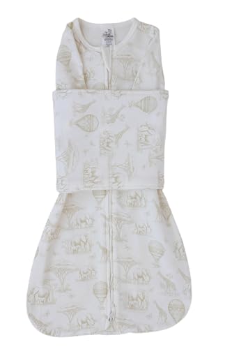 Image of The Butterfly Swaddle: Safe Organic Newborn Baby Sleep Sack & Wrap Blanket | Natural Transitional Accessory for Calming Sleep Support (Oat Safari, Small 7-12 lbs)