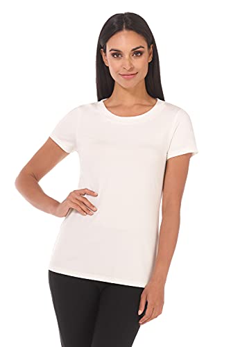 Rekucci Women's Perfectly Soft Basic Fitted Short Sleeve Scoop Neck T Shirt (Large, Ivory)