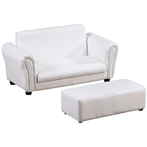 Qaba Kids Sofa with Footstool for Children, Toddler Couch for Playroom, Nursery, Living Room, Bedroom Furniture, White