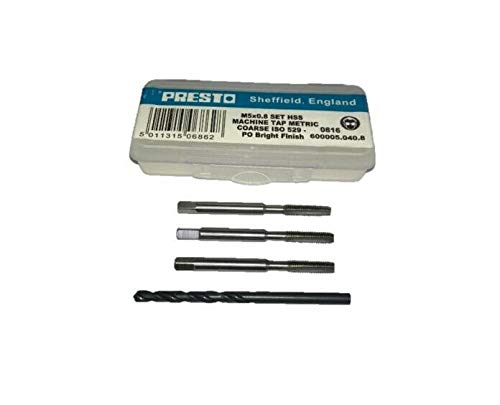 Presto M5 x 0.8 HSS Metric Hand Tap Set (Pack of 3) 600005.040.8 & 4.2mm Hss Tapping Drill from RDGTools