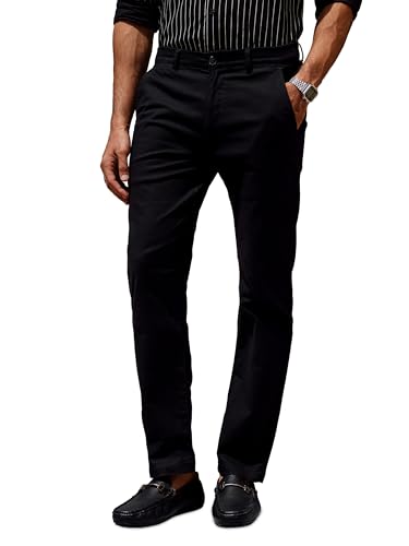 Zeyo Men Trousers Cotton Black Chinos Pants for Men Regular Fit 5890