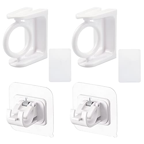 milaosk 4 Piezas Soporte Barra Cortina, Soporte Barra Cortina Adhesiva Sin Taladrar y Ganchos para Barra de Toalla Ajustables con 2 pzs Pegamento Acrílico, para Varilla Cover