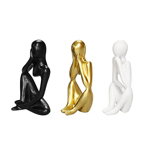 Fineusea Home Decor Resin Thinker Statue Abstract Art, Modern Sculpture Creative Personality,(Small-Gold,Black,White) Desktop,Bookshelf Decor Set Of 3 Simple Fashion Style(Multi-Color) #TOP3