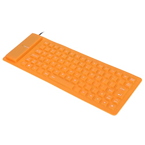 PUSOKEI Teclado de Silicona Flexible, con Cable USB, Silencioso, Suave, Cómodo, Impermeable, Plegable, Portátil, a Prueba de Polvo, a Prueba de Aceite, para PC Portátil(Naranja)
