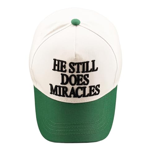 He Still Does Miracles Hat for Women Men, Embroidered Christian Trucker Hat, Two Tone Adjustable Snapback Baseball Cap,White/Green