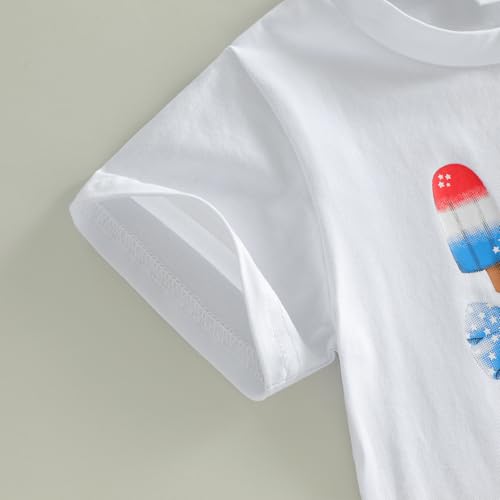 Image of Kids Toddler Girls 4th of July T-Shirt Short Sleeve Patriotic Coquette Bow American Flag Independence Day Top