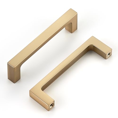 Image of Ravinte Champagne Bronze Kitchen Cabinet Solid Handles,3-1 /2 Inch,5 Pack | Solid Zinc Alloy, Modern Slim Style, Square Design, Deep-Thread Firm Base, Screws Included, for Kitchen Drawers & Cupboards