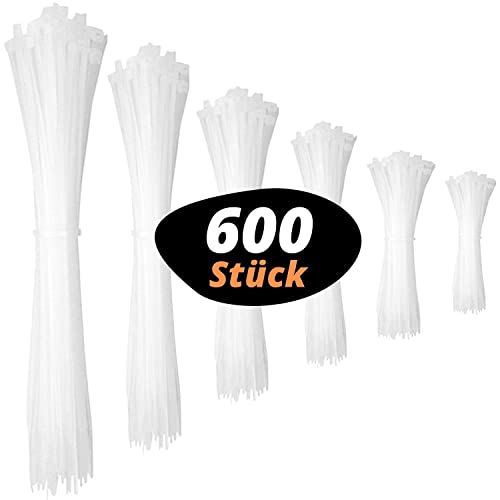 djb® 600 Profi Kabelbinder, weiß, Set, zip cable ties, uv beständig, 80mm, 100mm, 130mm, 160mm, 200mm, 300mm lang, stark, klein & groß, auch in schwarz, grün, beige, grau, braun, anthrazit Cover