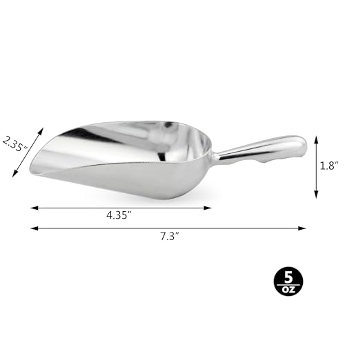 New Star Foodservice 34509 One-Piece Cast Aluminum Round Bottom Bar Ice Flour Utility Scoop, 5-Ounce, Silver (Hand Wash Only)