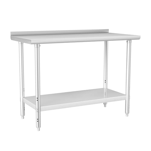 HARDURA All Stainless Steel Table 24X48 Inches Metal Commercial Kitchen Prep Table with Adjustable Undershelf and Backsplash NSF for Prep